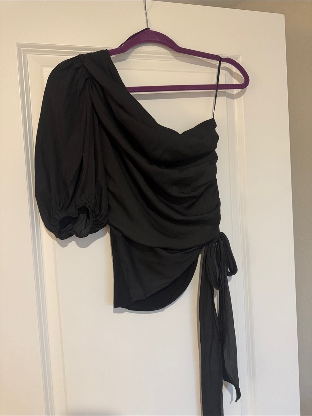 dolan Black One-Shoulder Draped Top with Side Tie